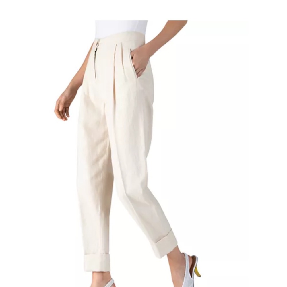 ATM Womens‎ Cotton Linen Blend High Waist Pleated Cuffed Trousers Pants